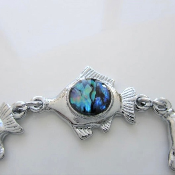🆕 Blue Abalone Paua Shell Tropical Fish Charm Silver Tone Bracelet - Picture 6 of 8